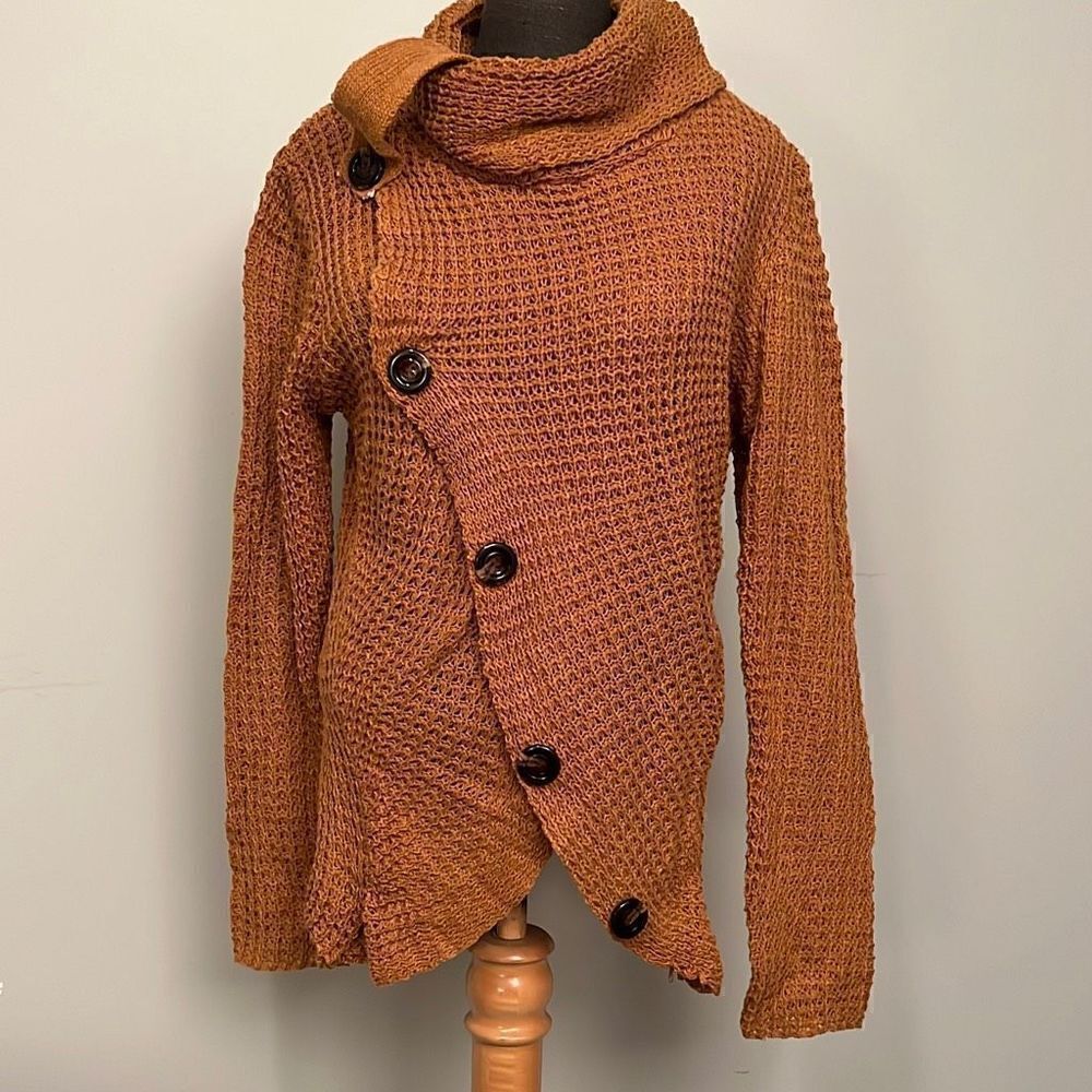 Button-Up Cowl Neck Sweater 
